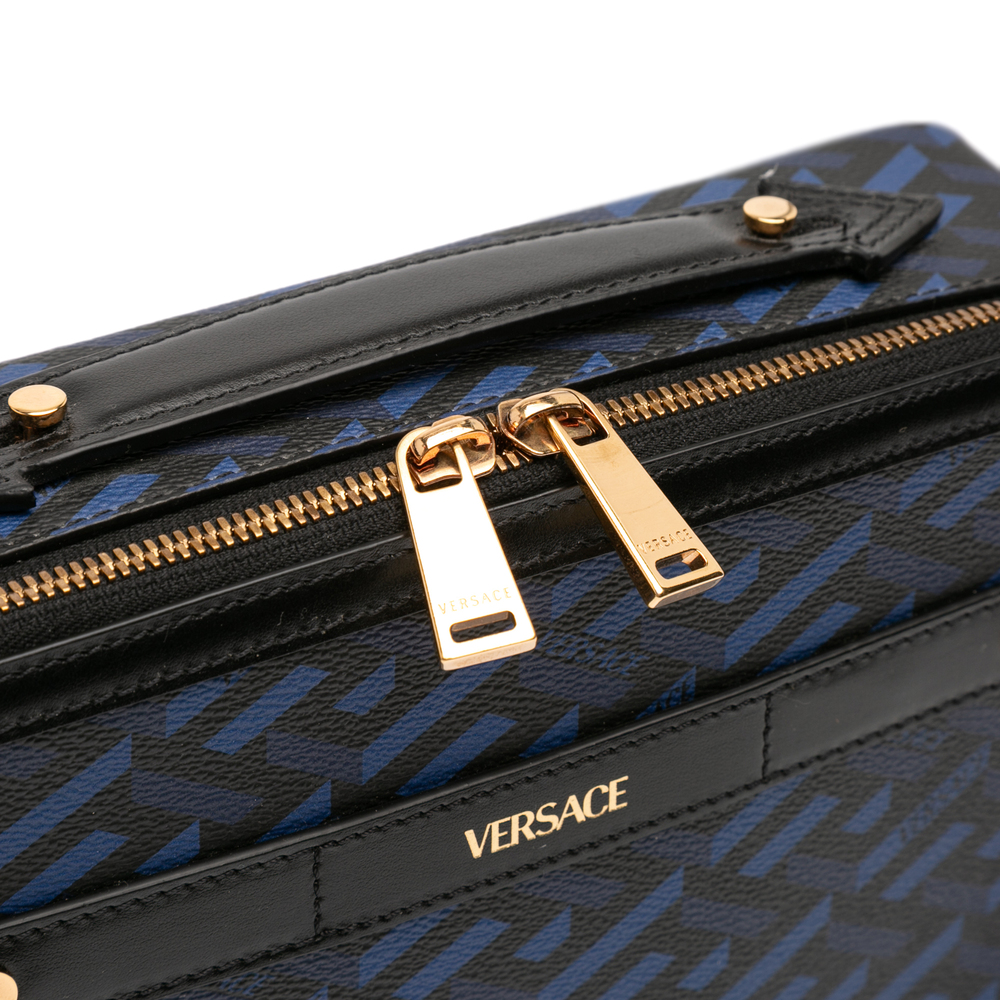 Pre-Loved Versace Coated Canvas La Greca Zip Around Messenger Bag - Picture 6 of 9